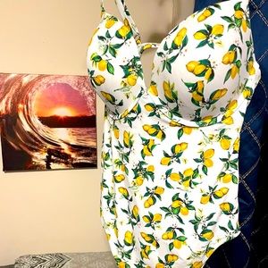 Victoria’s Secret Lemon print one-piece push up bathing suit.